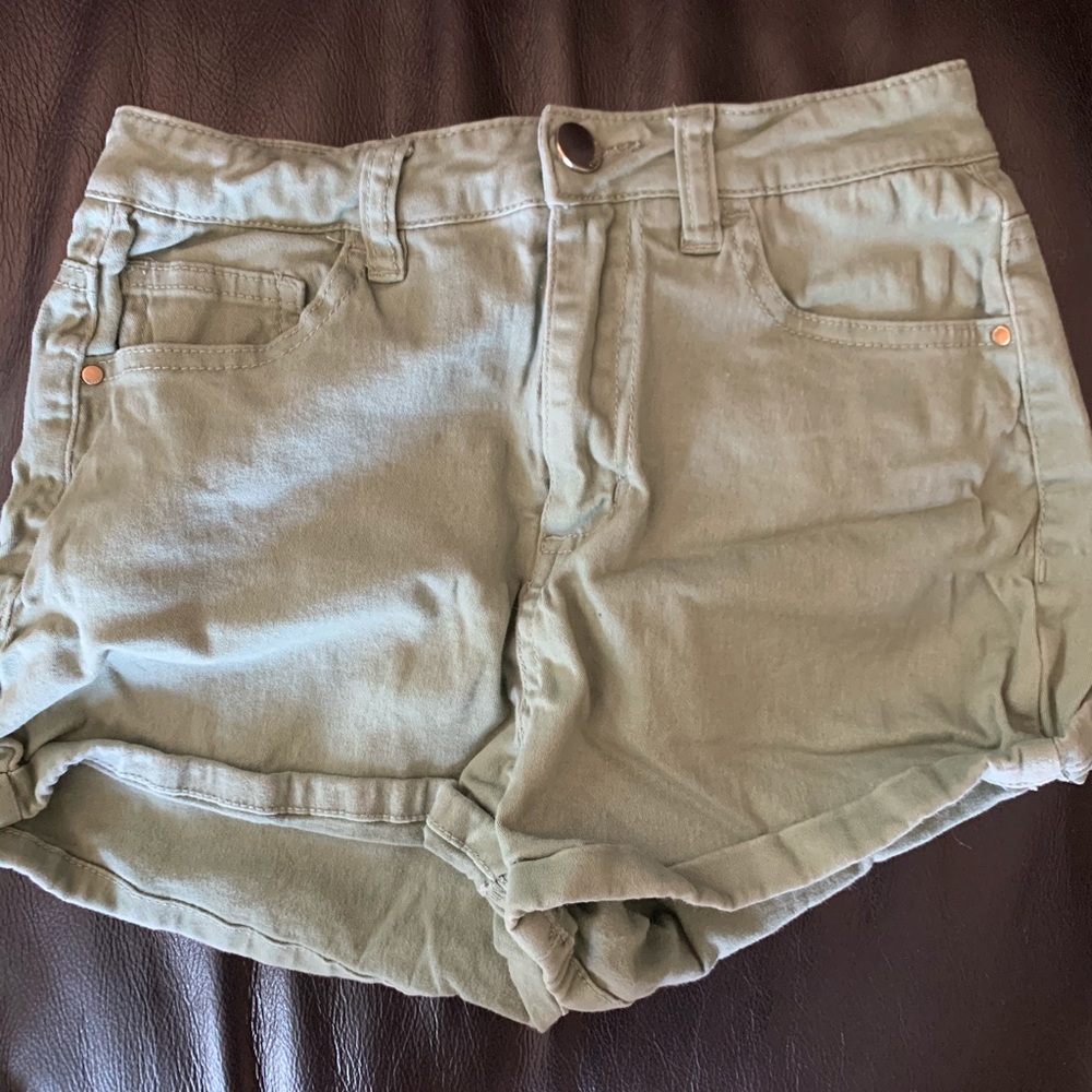 Olive Green High-Waisted Shorts
